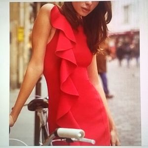 CINQ A SEPT - Cascade tulip red ruffle dress